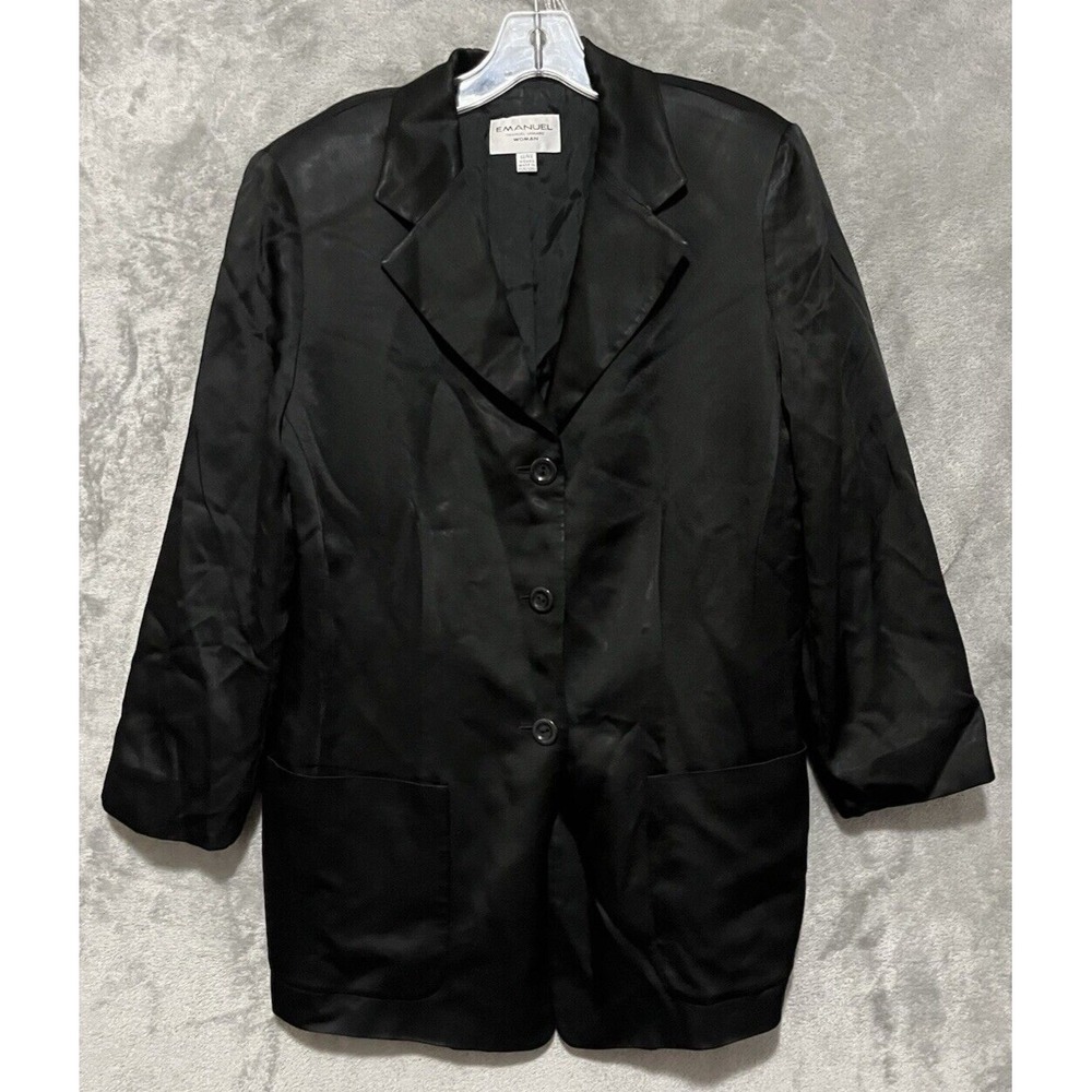 Emanuel Ungaro Black Satin Blazer Jacket Size 14 48 Vintage 3 Button 90's Chic